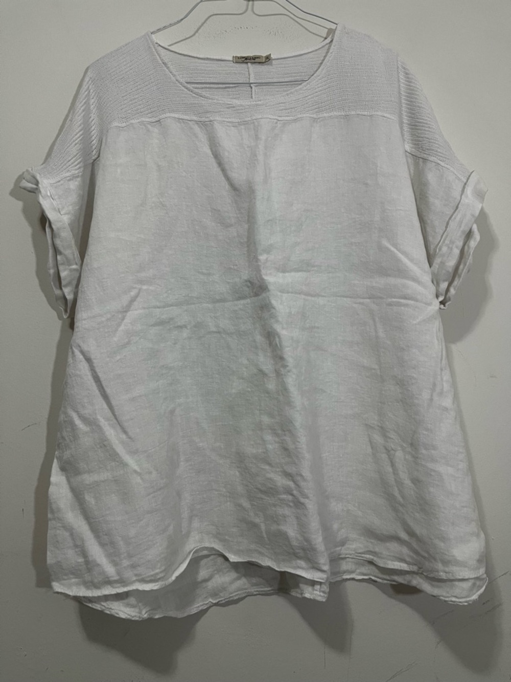 Lungo L’Arno 100% Linen Tunic Short Sleeve Top White Blouse 3X Lagenlook Coastal